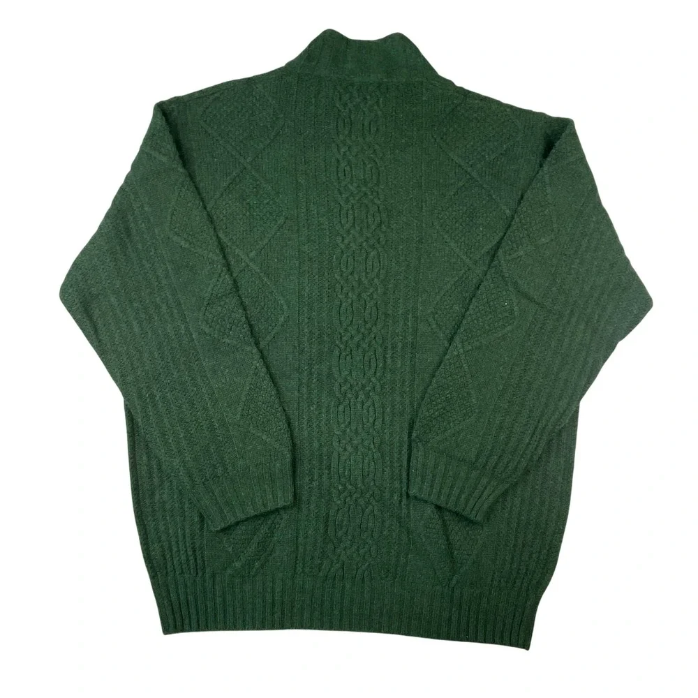 Jos A Bank Executive Collection Green Lambswool Cable Knit 1/4 Zip Sweater XXL